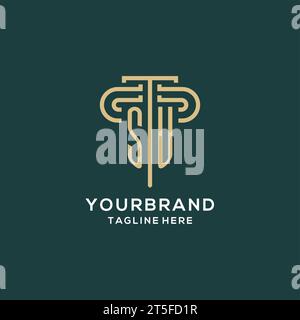 Erstes SU-Säulen-Logo, elegante und luxuriöse Logo-Vektorgrafik für Anwaltskanzleien Stock Vektor