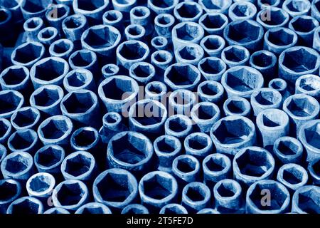 Innensechskantschlüssel aus Metall stapelt sich zusammen Stockfoto