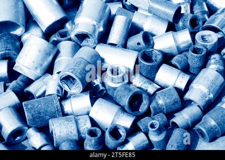 Innensechskantschlüssel aus Metall stapelt sich zusammen Stockfoto