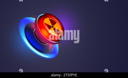 Roter Knopf Symbol des Atomkriegs. Mit einem Knopf werden atomare Raketen gestartet. Symbol für Atomgefahr auf roter Drucktaste. Bedrohung durch den Dritten Weltkrieg Schaltfläche als Symbol Apokalypse Stock Vektor