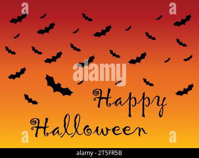 Halloween Fledermäuse Vektor Hintergrund. Handzeichnung Schriftzug Happy Halloween Stock Vektor