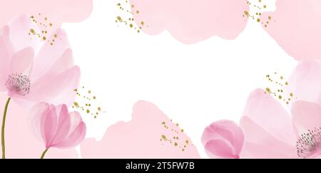 Hintergrundvektor für abstrakte Kunst. Luxuriöse Tapete im minimalistischen Stil mit goldener Linie, Kunstblume und botanischen Blättern, Organic Shapes, Aquarell. Vektorgrafiken Stock Vektor