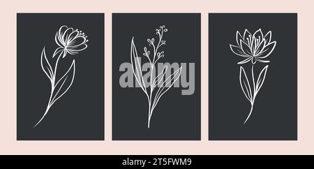 Set tropischer weißer Blätter. Umreißen Sie Palmenblätter und Olivenzweige in einem modernen, minimalistischen Stil. Vektorabbildung. Zum Drucken auf T-Shirt, Web Desig Stock Vektor