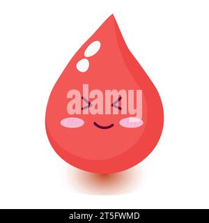 Netter glücklicher lächelnder Bluttropfen Zeichentrickfigur.Vektor flache Kritzelei Zeichentrickfigur Icon Design.isoliert auf weißem Hintergrund. Stock Vektor
