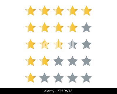 5 goldene Sterne Bewertung Icon Vektor Illustration. Einfache gerundete Sterne Bewertung. Mit Umrissen werden die Sterne aus dem Hintergrund herausgefallen Stock Vektor