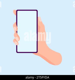 Handheld-Smartphone mit leerem blauem Bildschirm, isoliert auf weißem natürlichem Hintergrund für Web- und mobile Anwendungen. Stock Vektor