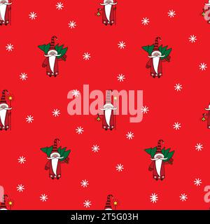 Nahtloses Weihnachtsmuster mit Gnomen, Bäumen und Schneeflocken. Kann für Stoff, Geschenkpapier, Scrapbooking, Textil, Poster, Banner und Sonstiges Stock Vektor
