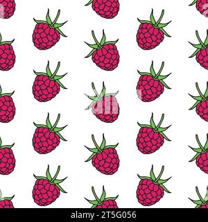 Nahtloses Himbeermuster. Nahtloser Hintergrund mit Himbeere. Vektorabbildung. Stock Vektor