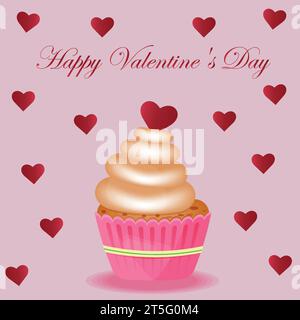 Festlich dekorierte Cupcakes zum Happy Valentinstag. Vektor-Cartoon-Stil Illustration von süßen Cupcake. Stock Vektor