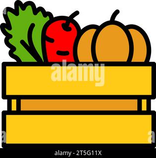 Farbsymbol Holzkiste ernten. Einfaches Stilschild für mobiles Konzept und Webdesign. Box mit flachem Vektor-Symbol für Gemüse. Landwirtschafts- und Landwirtschaftssymb Stock Vektor