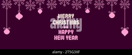 Pixel Art Weihnachten und Happy New Year Banner Stock Vektor