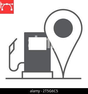 Glyph-Symbol für Tankstelle, Navigation und Karte, Tankstelle mit Pin-Vektor-Symbol, Vektorgrafiken, bearbeitbarer Strich, durchgehendes Zeichen, eps 10. Stock Vektor