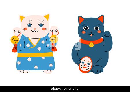 oriental maneki Neko Katze - Set mit zwei Cartoon Katzen Stock Vektor