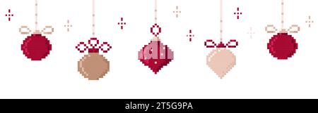 Pixel Art Weihnachten und Neujahr Banner isoliert Stock Vektor