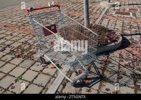 Warenkorb, leer, Konsumkrise, Anstieg der Rohstoffkosten, hohe Lebenshaltungskosten. italien, turin, 27. Oktober 2023 Stockfoto