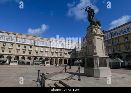 Skulptur von María Pita auf dem María Pita Platz, A Coruña, Galicien, Nordwesten Spaniens, Europa Stockfoto