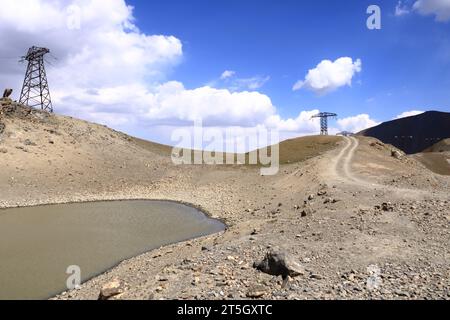 Blick vom Kaldaman Pass zwischen Arslanbob und Kasarman in Kirgisistan, Zentralasien Stockfoto