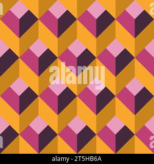 Nahtloses abstraktes geometrisches Muster in den Farben Gelb, Senf, Lila, Magenta und Rosa. Helles Design für Tapeten, Verpackungsprodukte, Textilien, Stoffe, Abdeckungen. Stock Vektor