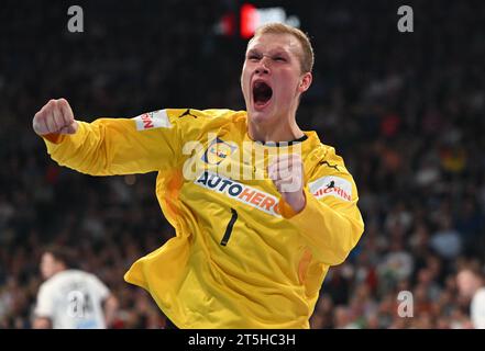 München, Deutschland. November 2023. Handball: Internationales Spiel, Deutschland - Ägypten in der Olympiahalle in München. David Späth aus Deutschland in Aktion. Quelle: Sven Hoppe/dpa/Alamy Live News Stockfoto