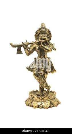 lord krishna goldenes Idol isoliert auf weißem Hintergrund Stockfoto