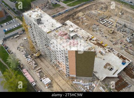 Luftaufnahme einer Baustelle eines Wohnhauses Stockfoto