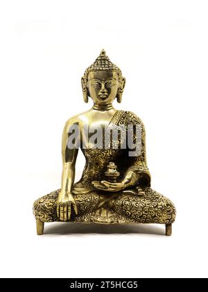 Komplizierte goldene Statue des buddha, der in Frieden meditiert, handgefertigt mit wunderschönen und exquisiten Details, aus einer Sammlung luxuriöser antiker Objekte, i Stockfoto