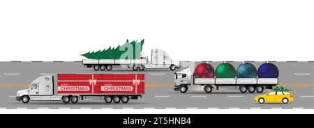 Neujahrsverkehr. Transport von Neujahrsgeschenken an Silvester und Weihnachten. Stock Vektor