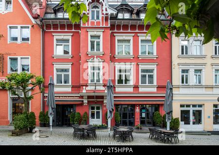Historische Architektur von 1899 in der Wassertorstraße in der Altstadt von Isny im Allgäu, Baden-Württemberg, Bundesland 9. Juni 2020. Stockfoto
