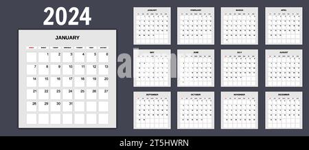 2024 Kalender, Planer. Vorlage für Jahreskalender für Sonntagsbeginn Stock Vektor
