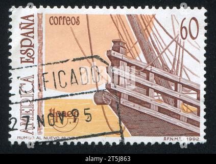 SPANIEN - CA. 1992: Stempel gedruckt von Spanien, zeigt Schiff, ca. 1992 Stockfoto