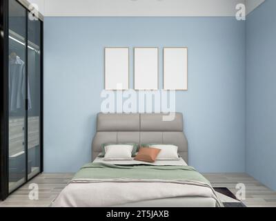 Innenraum des Schlafzimmers 3D-Rendering Stockfoto