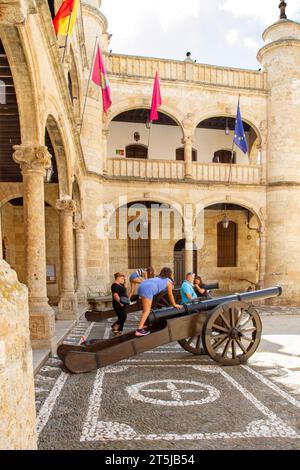 Kanonen vor dem Rathaus in der spanischen Stadt Ciudad Rodrigo Spanien Stockfoto