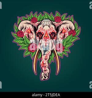Muerte Pracht Elefant florale Vektor Illustrationen für Ihre Arbeit Logo, Merchandise T-Shirt, Aufkleber und Label Designs, Poster, Grußkarten a Stock Vektor
