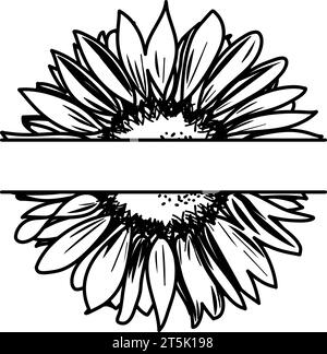 Detailliertes Skizzenstil Sonnenblumen-Monogramm in zwei Teile mit Vektor für den Kopierraum Stock Vektor