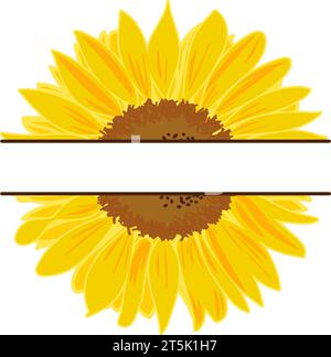 Detailliertes Skizzenstil Sonnenblumen-Monogramm in zwei Teile mit Vektor für den Kopierraum Stock Vektor