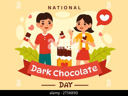 National Dark Chocolate Day Vektor Illustration am 1. Februar für die Gesundheit und das Glück, dass Choco in Flat Cartoon Hintergrund Design bringt Stock Vektor