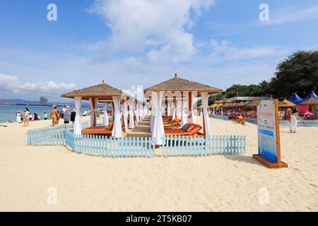 Schatten am Strand auf der Insel Wuzhizhou，Sanya, Provinz Hainan, China Stockfoto