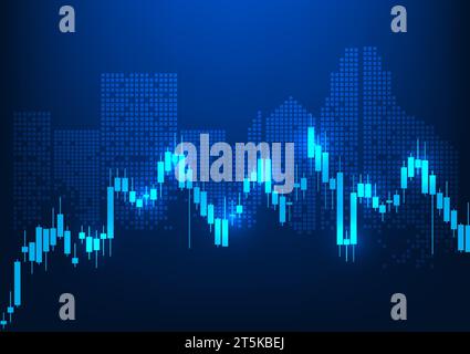 Aktiendiagramm ist eine Technologie, die entwickelt wurde, um Finanzmarktpreise anzuzeigen, damit Anleger Kauf- oder Verkaufs-Analysen durchführen können. Kerzenständer mit einem Gebäude auf dem Stock Vektor
