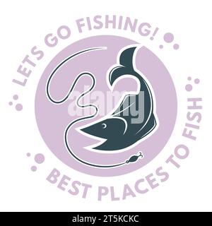 Lasst uns fischen, das Logo der besten Angelplätze Stock Vektor