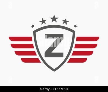 Initial Wing Logo auf Buchstabe Z für Transportlogo mit Sternsymbol Stock Vektor
