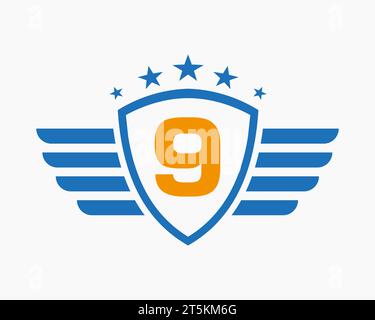 Erstes Wing-Logo Auf Buchstabe 9 Für Transportlogo Mit Sternsymbol Stock Vektor
