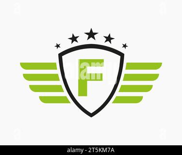 Initial Wing Logo auf Buchstabe F für Transportlogo mit Sternsymbol Stock Vektor
