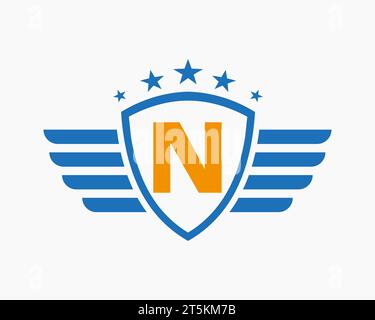 Initial Wing Logo auf Buchstabe N für Transportlogo mit Sternsymbol Stock Vektor