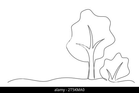 Baum und Busch zeichnen eine Linie auf weißem Hintergrund Stock Vektor