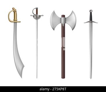 Mittelalterliche Waffen. Vorlagen historischer realistischer Messer- und Schwerter anständige Vektorillustrationen Stock Vektor