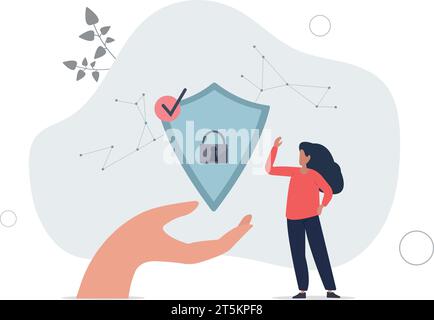Cyber-Versicherung mit Online-Gefahrenschutz im Internet.verschlossener Schlüssel und Schild als Sicherheit für personenbezogene Daten und Informationen undicht.flacher Vektor illustr Stock Vektor