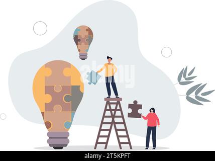 Innovation und neue Ideen mit kreativem Teamwork. Startup-Entwicklung mit effektivem Brainstorming durch Partnerschaft, Zusammenarbeit oder Kollegen Stock Vektor