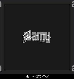 Luxuriöse Initialen des GE-Logos Signatur-Monogramm mit Handschrift isoliert auf schwarzem Hintergrund Stock Vektor