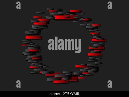 Abstrakter schwarzer roter Kreis aus Rechtecken Technologie Vektor Hintergrund Stock Vektor