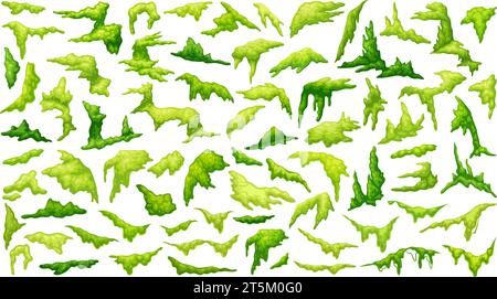 Sumpfmoos. Cartoon Moose, Waldflechte für Holzoberfläche Dschungel Vegetation Formen Textur Bäume Sumpfpilz grün Pflanze Set Flechten Spiel ui neoterische Vektor Illustration von Flechten Moos grün Stock Vektor